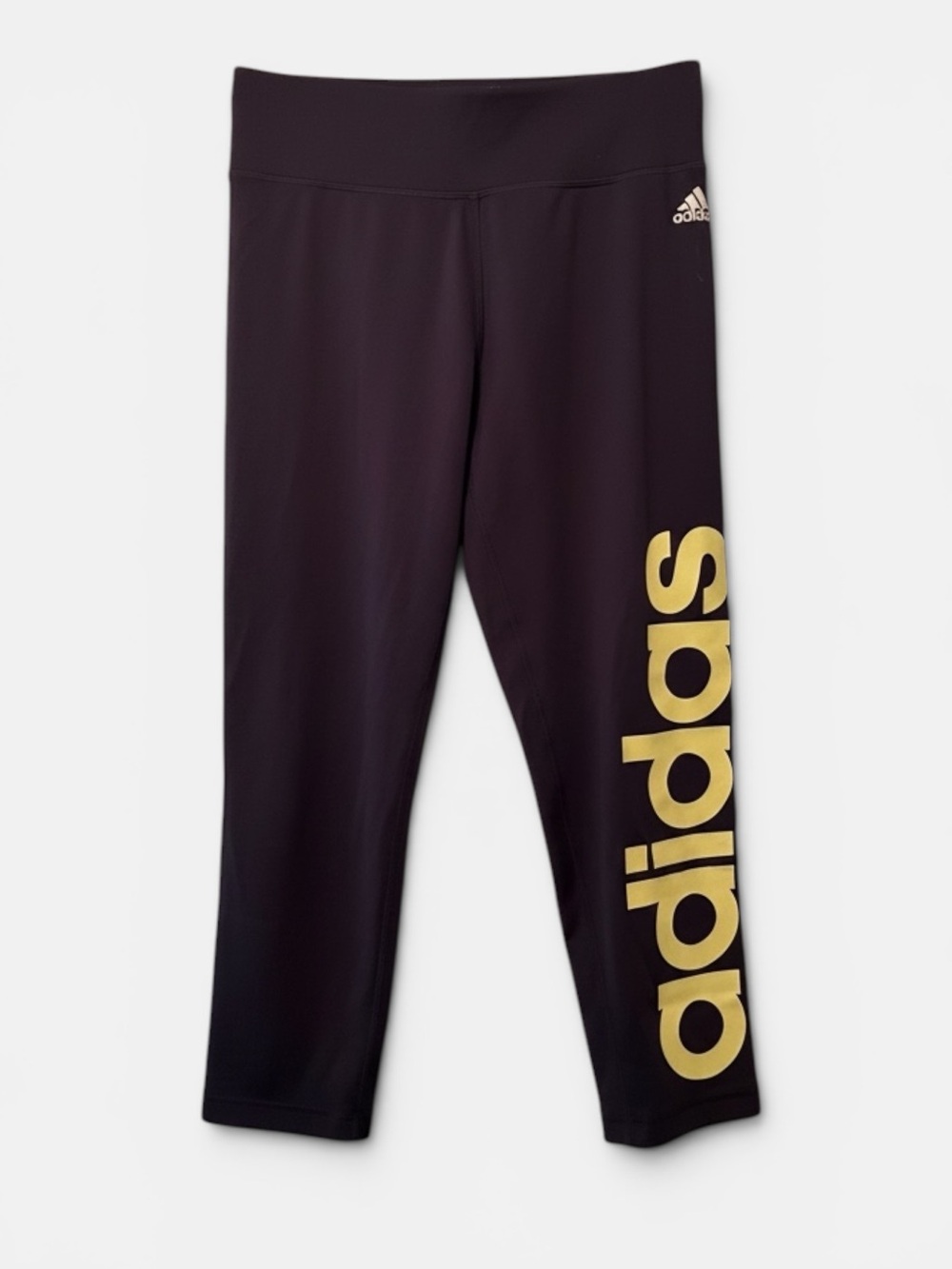 Adidas Navy Capri Athletic Leggings with Yellow Side Logo - Picture 2 of 5